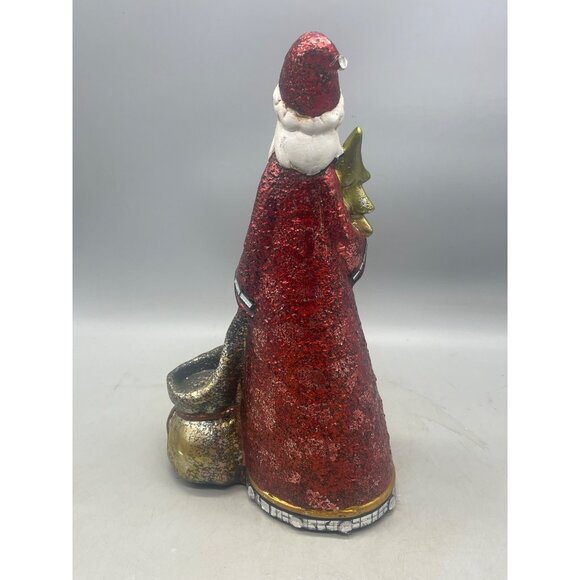 Santa glass figurine embellish bling mirror tree tea candle holder red 13" READ - Picture 2 of 8